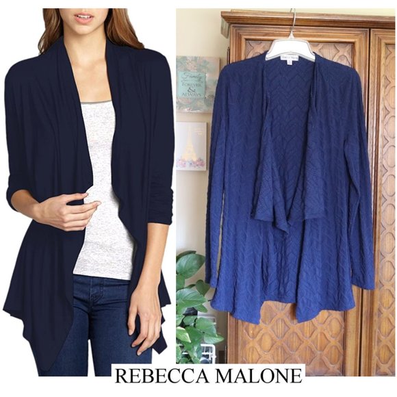 3/$15 Rebecca Malone Textured Knit Drape Front Open Cardigan - Navy - Picture 14 of 15